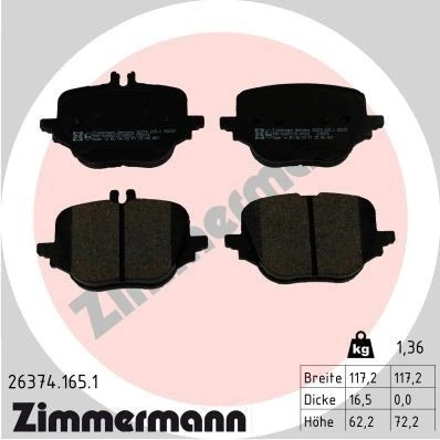 Bilde av ZIMMERMANN 26374.165.1 Bremseklosser klargjort for slitasjeindikator Bildet viser leveranseinnholdet