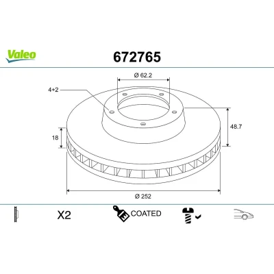 Bilde av VALEO Bremseskive KIA: Picanto II, I, HYUNDAI: i10 II Hatchback framaksel 252mm 18mm 4 hull ventilert belagt 672765 517120X700