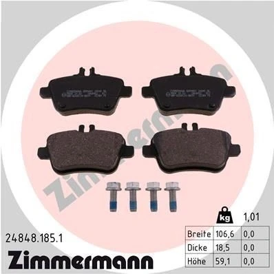 Bilde av ZIMMERMANN 24848.185.1 Bremseklosser med skruer Bildet viser leveranseinnholdet MERCEDES BENZ: A Klasse, CLA Coupé, B Klasse