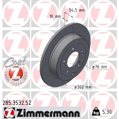 Bilde av ZIMMERMANN 285.3532.52 Bremseskiver 302 10 8/5 5 114 fullt ut, hullet belagt HYUNDAI: Tucson, KIA: Sportage IV