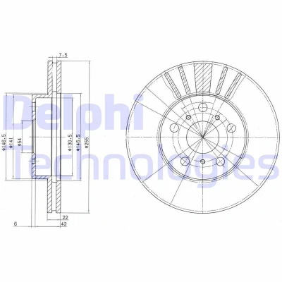 Bilde av DELPHI BG2596 Bremseskiver 255 22 5 ventilert oljet ubehandlet uten hjullager, ABS sensorring TOYOTA: Celica IV Hatchback, V Coupé