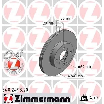 Bilde av ZIMMERMANN COAT Z 540.2493.20 Bremseskiver 246 20 6/4 4 100 innvendig ventilert belagt SUZUKI: Liana Hatchback, Baleno I Stasjonsvogn