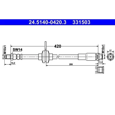 Bilde av ATE 24.5140 0420.3 Bremseslange 420 M10x1 FORD: FOCUS 3, C Max 2