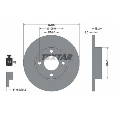 Bilde av TEXTAR 92025900 Bremseskiver 256 13 04/04 108 fullt ut uten hjulfestebolt, hjulnav AUDI: 100 C3 Sedan, 90 B3, 80 B3