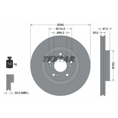 Bilde av TEXTAR PRO 92186503 Bremseskiver 300 25 05/09 114,3 innvendig ventilert belagt uten hjulfestebolt, hjulnav HONDA: CIVIC 8 Hatchback