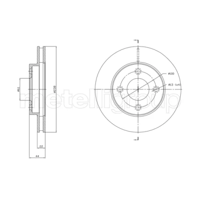 Bilde av METELLI 23 1808C Bremseskiver 238,0 22,0 4 61,0 ventilert spraylakkert NISSAN: MICRA 3