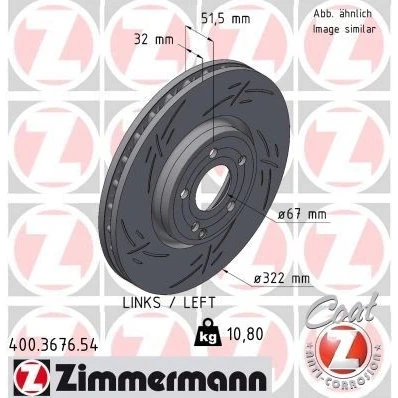Bilde av ZIMMERMANN 400.3676.54 Bremseskiver 322 32 6/5 5 112 innvendig ventilert, med sliss belagt høy karbon MERCEDES BENZ: CLS Shooting Brake, Coupé