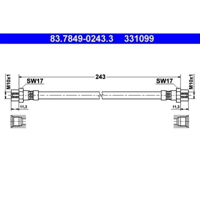 Bilde av ATE 83.7849 0243.3 Bremseslange 243 SKODA: Yeti, VOLKSWAGEN: Scirocco III