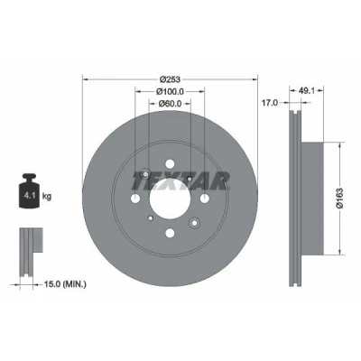 Bilde av TEXTAR PRO 92135303 Bremseskiver 253 17 04/08 100 innvendig ventilert belagt uten hjulfestebolt, hjulnav SUZUKI: IGNIS I, 2