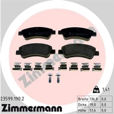 Bilde av ZIMMERMANN 23599.190.2 Bremseklosser med skruer Bildet viser leveranseinnholdet, fjær PEUGEOT: 207 Hatchback, 307 206 Hatchback