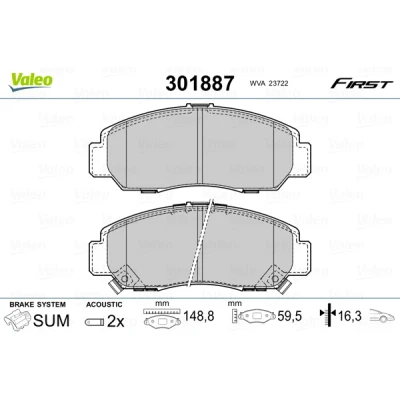Bilde av VALEO 301887 Bremseklosser FIRST framaksel inkl. slitasjevarselkontakt uten antiskrike blikk HONDA: FR V, CIVIC 7 Hatchback, Legend 3 Limousine