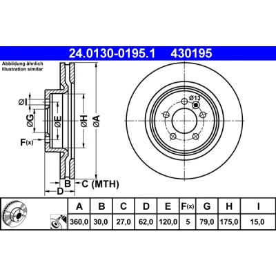Bilde av ATE 24.0130 0195.1 Bremseskiver 360,0 30,0 5 120,0 ventilert belagt LAND ROVER: Range Rover Sport, Discovery 4, IV VAN