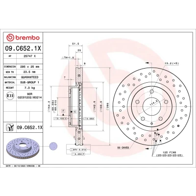 Bilde av BREMBO Bremseskive MAZDA: CX 3, 3 Hatchback, Sedan 295mm 25mm 5 perforert / ventilert belagt 09.C652.1X Bremseskiver, Skivebremser