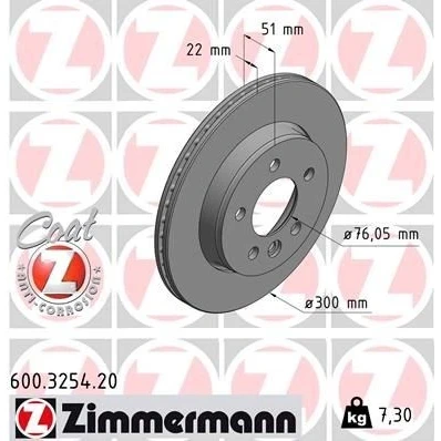 Bilde av ZIMMERMANN COAT Z 600.3254.20 Bremseskiver 300 22 6/5 5 120 utvendig ventilert belagt høy karbon VOLKSWAGEN: Amarok Pick up