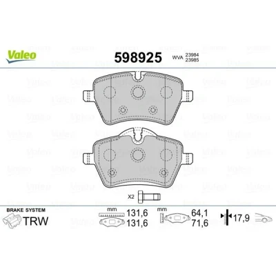 Bilde av VALEO 598925 Bremseklosser framaksel inkl. slitasjevarselkontakt med sikringsskruesett, antihyle blikk MINI: Hatchback, Countryman, Clubman