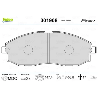 Bilde av VALEO 301908 Bremseklosser FIRST framaksel inkl. slitasjevarselkontakt med antihyle blikk HYUNDAI: H 1 / Starex MPV