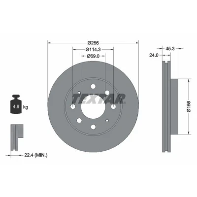Bilde av TEXTAR PRO 92103903 Bremseskiver 256 24 04/08 114,3 innvendig ventilert belagt uten hjulfestebolt, hjulnav MITSUBISHI: Lancer 7 Limousine