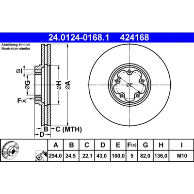 Bilde av ATE 24.0124 0168.1 Bremseskiver 294,0 24,5 5 100,0 ventilert belagt FORD: Transit Mk5 Flatvogn lastebil/Chassis, Minibuss