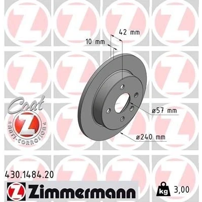 Bilde av ZIMMERMANN COAT Z 430.1484.20 Bremseskiver 240 10 5/4 4 100 fullt ut belagt høy karbon OPEL: Astra H Caravan, Meriva A, GTC