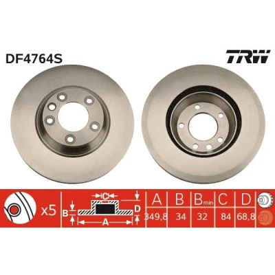 Bilde av TRW DF4764S Bremseskiver 350 34 5 130 ventilert spraylakkert høy karbon med skrue PORSCHE: Cayenne, Panamera, AUDI: Q7, VOLKSWAGEN: Touareg I