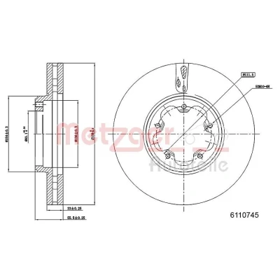 Bilde av METZGER 6110745 Bremseskiver framaksel 288 33 5 111,1 innvendig ventilert spraylakkert, Krysssliping FORD: Transit Custom V362 Van, V363 Van