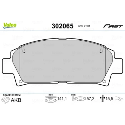 Bilde av VALEO 302065 Bremseklosser FIRST framaksel ekskl. slitasjevarselkontakt uten antiskrike blikk TOYOTA: Avensis I Sedan, MR2 II Coupé