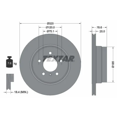 Bilde av TEXTAR PRO 92161103 Bremseskiver 320 20 05/06 120 innvendig ventilert belagt uten hjulfestebolt, hjulnav BMW: X5, X6