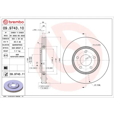 Bilde av BREMBO COATED DISC LINE 09.9743.11 Bremseskiver 302 28 5 innvendig ventilert belagt høy karbon CHRYSLER: VOYAGER 4