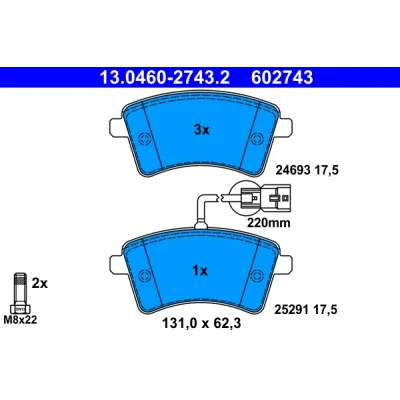Bilde av ATE 13.0460 2743.2 Bremseklosser med integrert slitasjevarselkontakt bremsecaliperskruer RENAULT: Kangoo II Express, / Grand