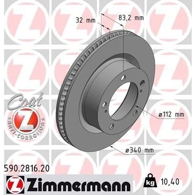Bilde av ZIMMERMANN COAT Z 590.2816.20 Bremseskiver 340 32 7/5 5 150 innvendig ventilert belagt TOYOTA: Land Cruiser 200