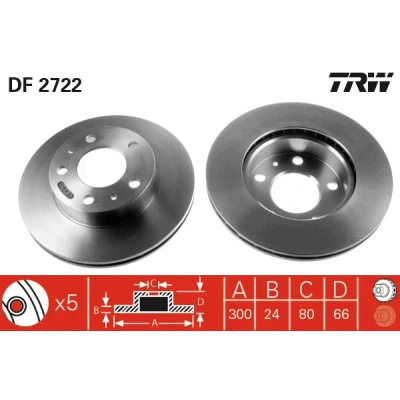 Bilde av TRW DF2722 Bremseskiver 300 24,1 5 130 ventilert spraylakkert FIAT: Ducato III Flatvogn lastebil / Chassis, II lastebil/Chassis