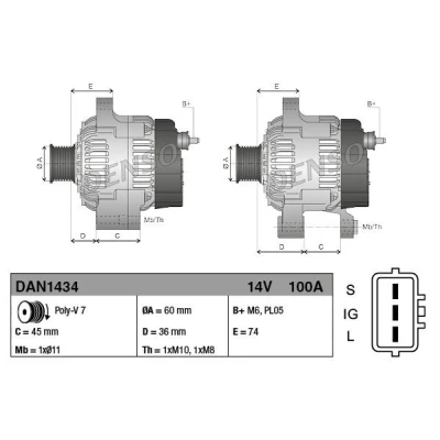 Bilde av DENSO DAN1434 Dynamo 14V 100A TOYOTA: RAV4 II SUV, Avensis I Stasjonsvogn