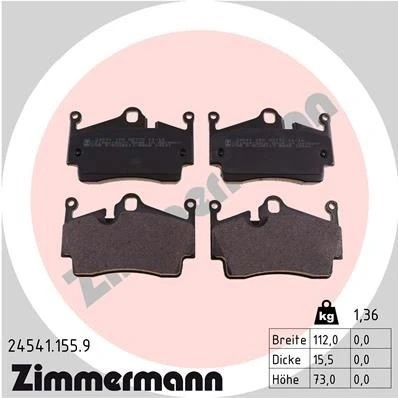 Bilde av ZIMMERMANN 24541.155.9 Bremseklosser Bildet viser leveranseinnholdet PORSCHE: Cayman, 718 Cayman Coupé