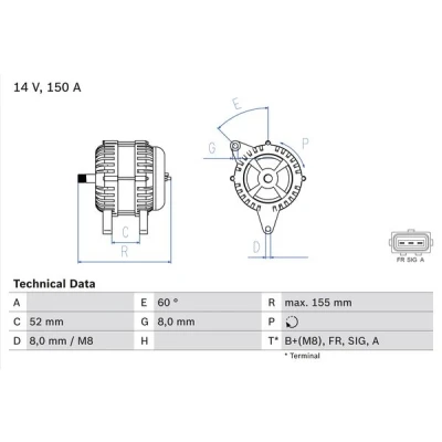 Bilde av BOSCH 0 986 081 140 Dynamo 14V 150A FORD: Focus 2