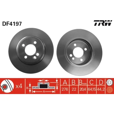 Bilde av TRW DF4197 Bremseskiver 276 22 4 100 ventilert spraylakkert høy karbon MINI: Hatchback, Cabrio