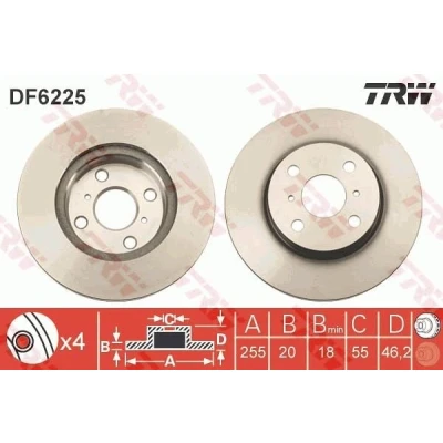 Bilde av TRW DF6225 Bremseskiver 255 20 4 100 ventilert spraylakkert TOYOTA: Yaris III Hatchback, iQ
