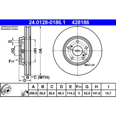 Bilde av ATE 24.0128 0186.1 Bremseskiver 296,0 28,0 5 114,3 ventilert belagt LEXUS: RX I