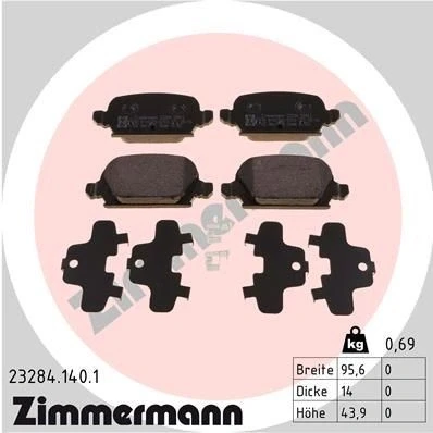 Bilde av ZIMMERMANN 23284.140.1 Bremseklosser med akustisk slitasjevarsel Bildet viser leveranseinnholdet OPEL: Corsa C Hatchback
