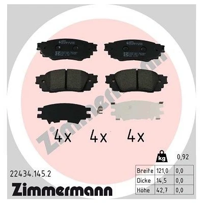 Bilde av ZIMMERMANN 22434.145.2 Bremseklosser ikke klargjort for slitasjeindikator Bildet viser leveranseinnholdet TOYOTA: C HR, RAV4 V, Camry VIII Sedan