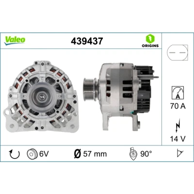 Bilde av VALEO 439437 Dynamo 14V 70A VOLKSWAGEN: Golf Plus / Crossgolf, 4, 5, SKODA: Octavia I Hatchback, 2 Combi, Fabia