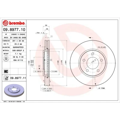 Bilde av BREMBO COATED DISC LINE 09.8977.11 Bremseskiver 281 28 5 innvendig ventilert belagt høy karbon CHRYSLER: VOYAGER 4