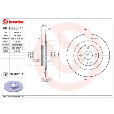 Bilde av BREMBO 08.D226.11 Bremseskiver 280 9,5 4 fullt ut belagt