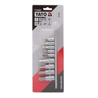 Bilde av YATO YT 04401 Pipesett 9 innvendig sekskant Krom vanadium stål 1/4, 3/8