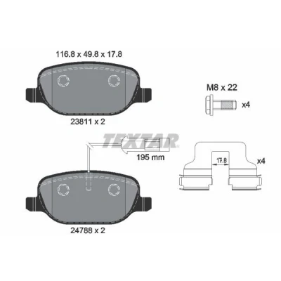 Bilde av TEXTAR 2381101 Bremseklosser med integrert slitasjevarselkontakt bremsecaliperskruer ALFA ROMEO: Giulietta Hatchback