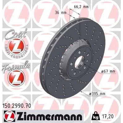 Bilde av ZIMMERMANN bremseskive BMW: X5, X3 395mm 36mm 10/5 5 hull 112mm ventilert, hullet, todelt 150.2990.70 Bremseskiver, Skivebremser