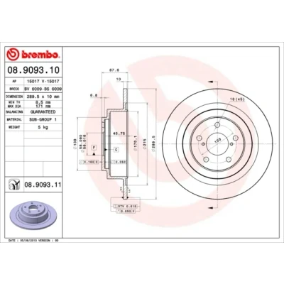 Bilde av BREMBO COATED DISC LINE 08.9093.11 Bremseskiver 290 10 5 fullt ut belagt SUBARU: Legacy 3, 3 Limousine