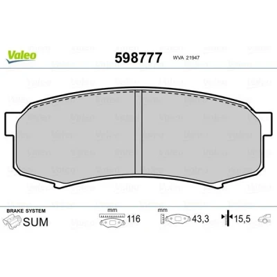 Bilde av VALEO 598777 Bremseklosser bakaksel ekskl. slitasjevarselkontakt uten antiskrike blikk TOYOTA: Land Cruiser Prado 120, 150