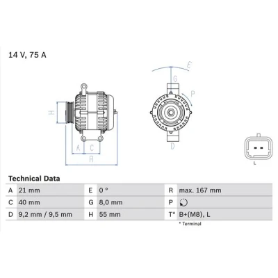 Bilde av BOSCH 0 986 080 220 Dynamo 14V 75A RENAULT: Kangoo I Express, CLIO 2, Scénic 1