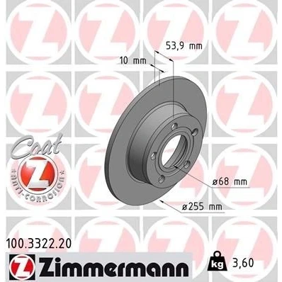 Bilde av ZIMMERMANN COAT Z 100.3322.20 Bremseskiver 255 10 5/5 5 112 fullt ut belagt AUDI: A6 C5 Avant, Sedan