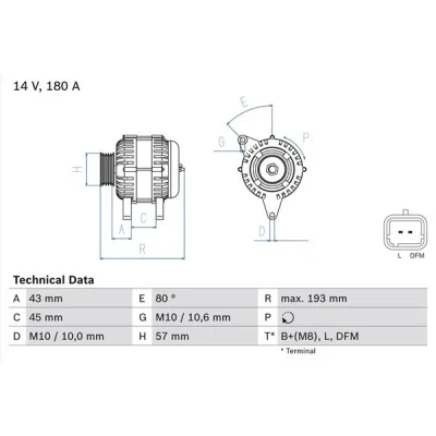 Bilde av BOSCH 0 986 081 330 Dynamo 14V 180A CITROËN: C5 III Stasjonsvogn, C6 Sedan, PEUGEOT: 607 Sedan
